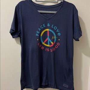 Life Is Good Womens Navy Peace & Love V neck Tee
(“Signed” by Ringo)